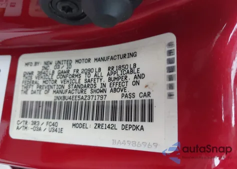 2010 Toyota Corolla S/Le/Xle из США, поврежденный, VIN 1NXBU4EE5AZ371797